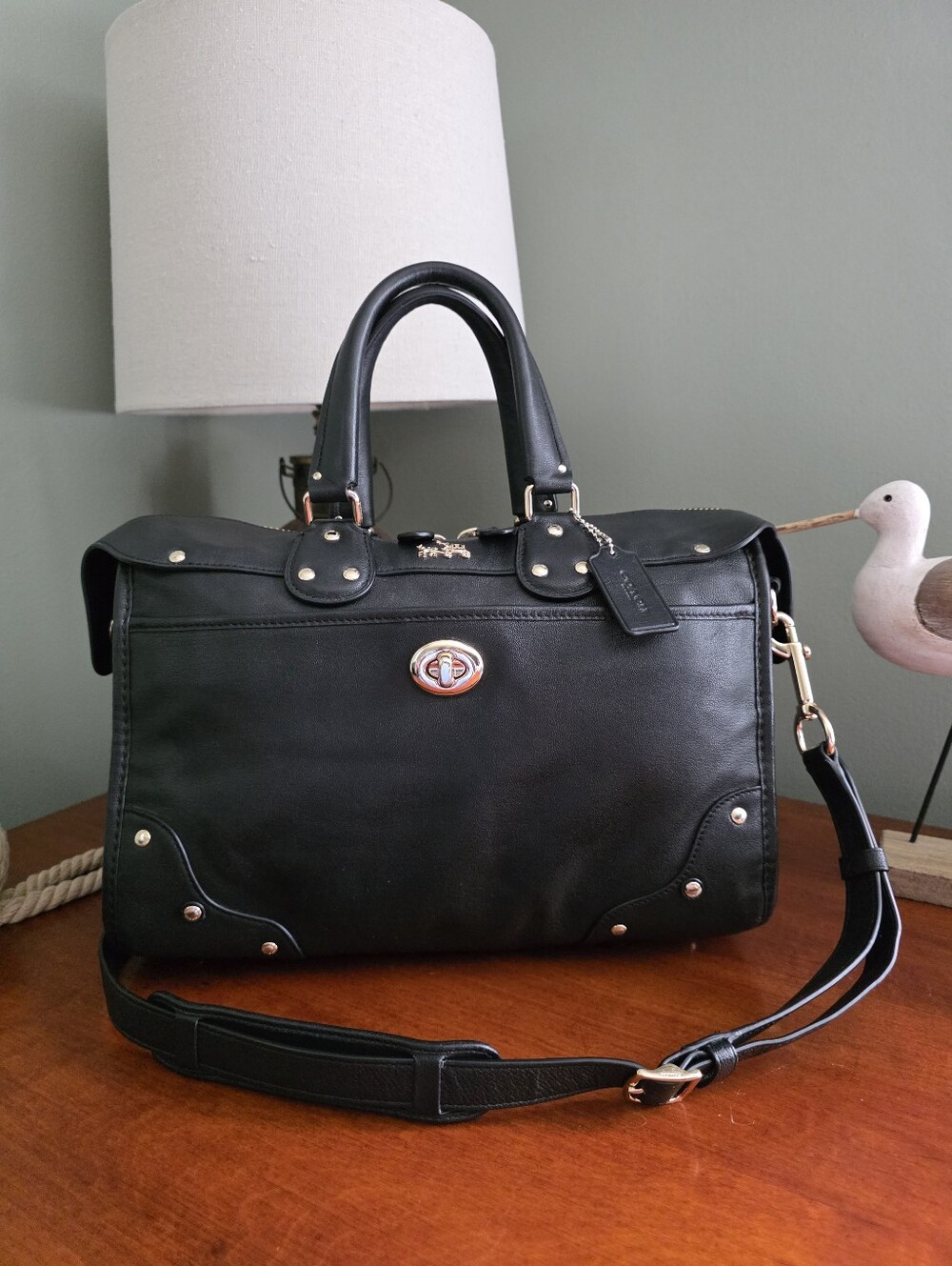 Coach F33689 Rhyder Black Leather Satchel Doctor Bag Crossbody Y2K - Picture 1 of 16